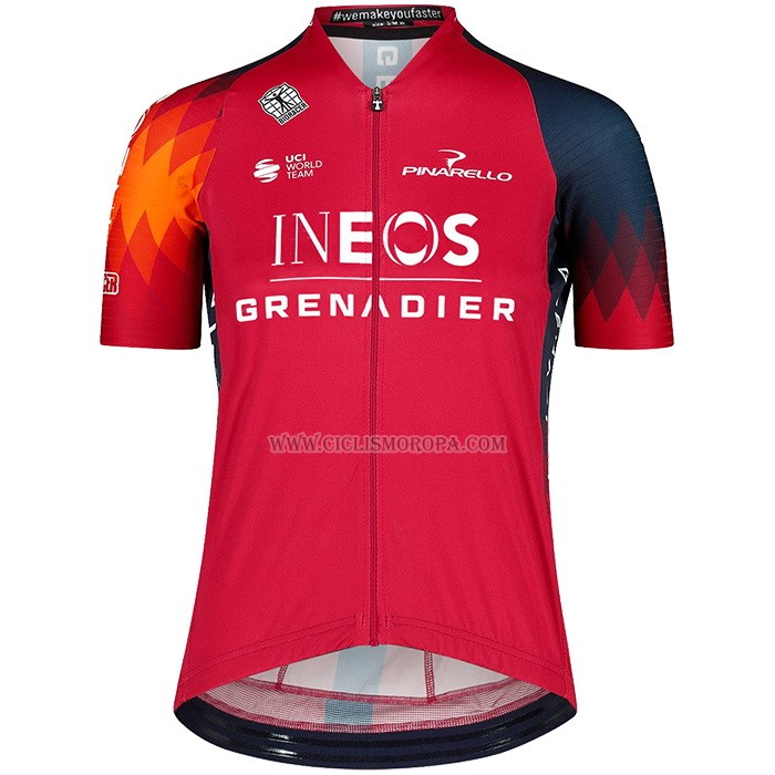 2023 Ropa Ciclismo Mujer INEOS Grenadiers Rojo Mangas Cortas y Culotte Corto